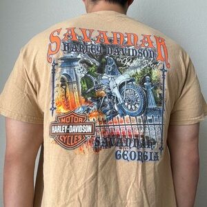 Vintage 2000s Harley-Davidson Savannah Georgia Tan Graphic Tee Shirt Y2K